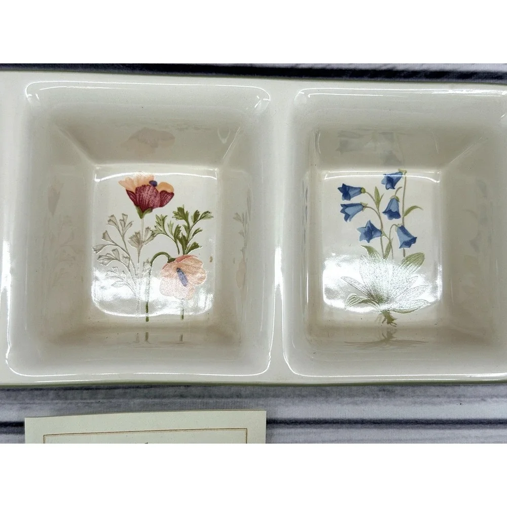 LONGABERGER POTTERY BOTANICAL FIELDS 3 COMPARTMENT‎ DIVIDED DISH - RELISH DISH